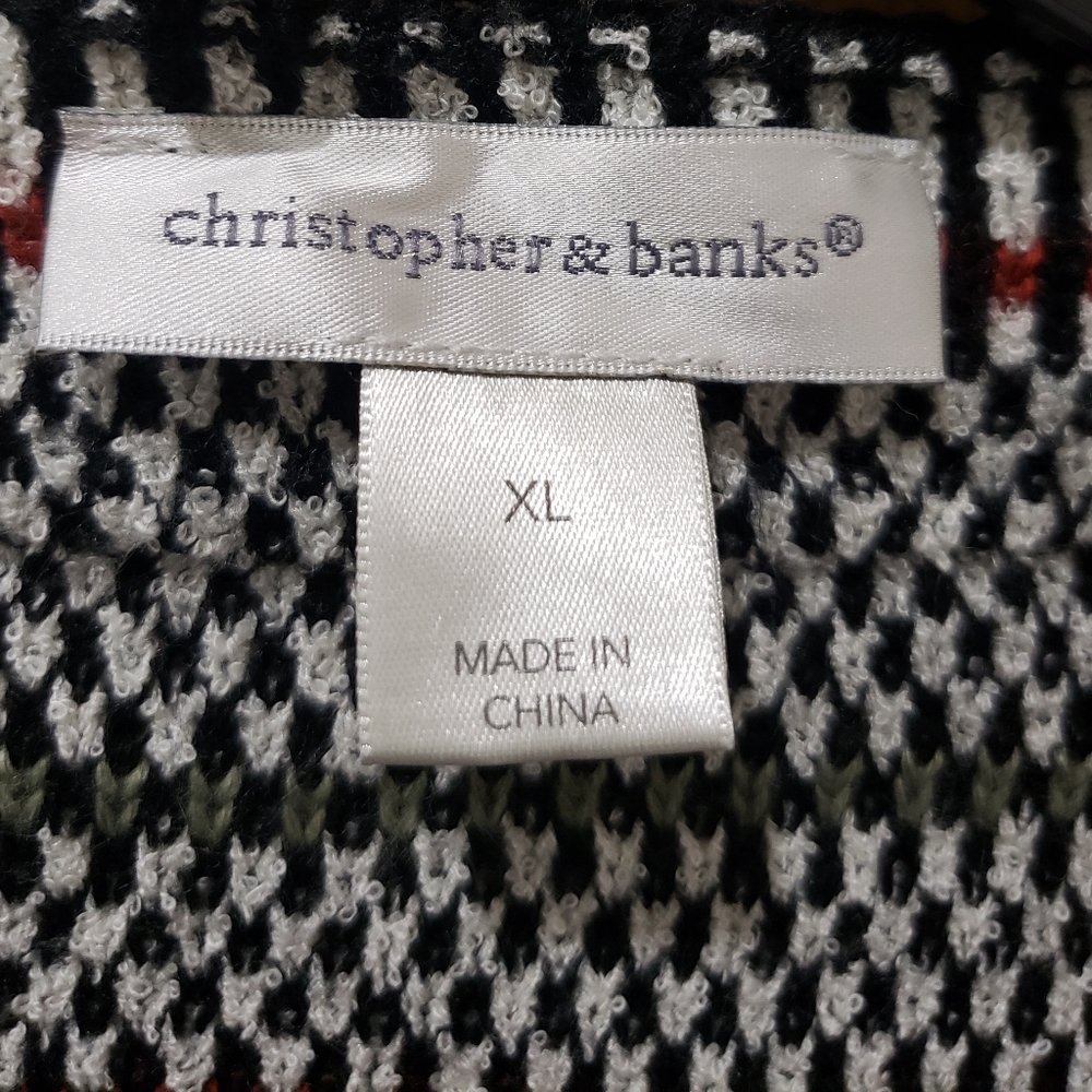 christopher & banks, open front fringe black & white cardigan sweater, XL - Picture 7 of 16
